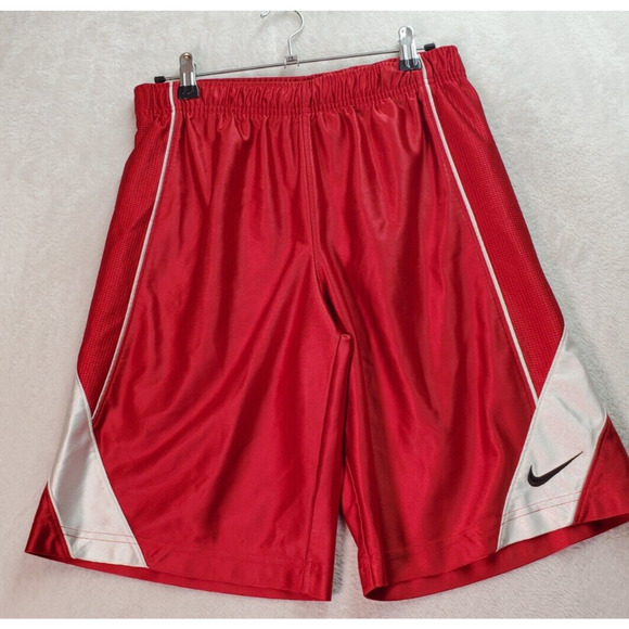 Nike Basketball Shorts Boys‎ Size Medium Red 100% Polyester Logo Elastic Waist - Picture 1 of 8